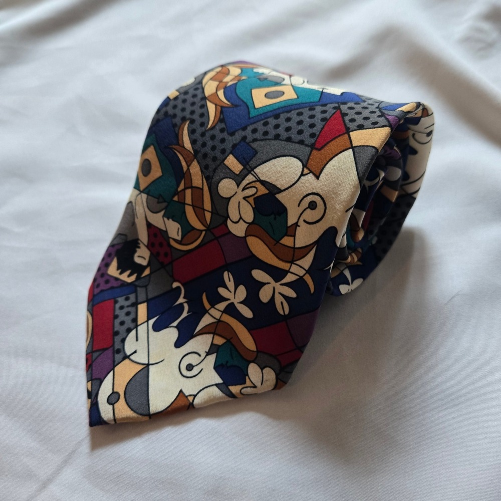 Romero Britto Men's Multicolored Abstract Artist Signed Silk Tie